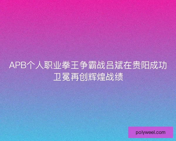 APB个人职业拳王争霸战吕斌在贵阳成功卫冕再创辉煌战绩